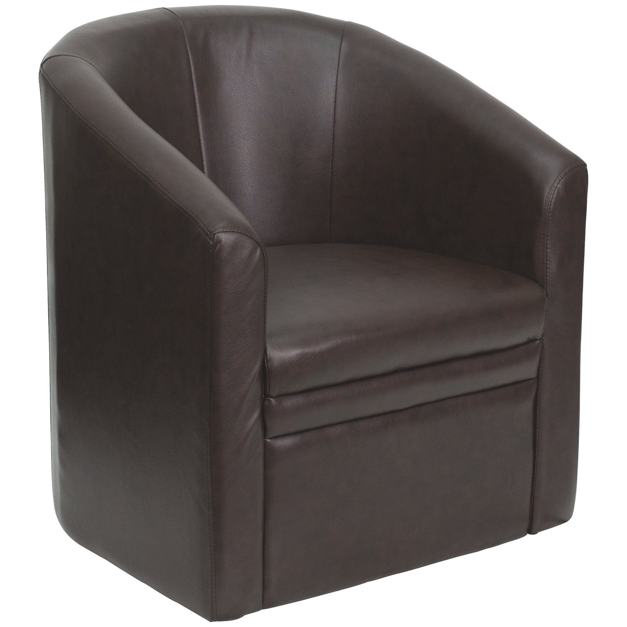 Flash Furniture Leather Barrel-Shaped Office Chair with Full-Panel Design — Brown, 27in.W x 27in.D x 30.25in.H, Model# GOS03BNFULL